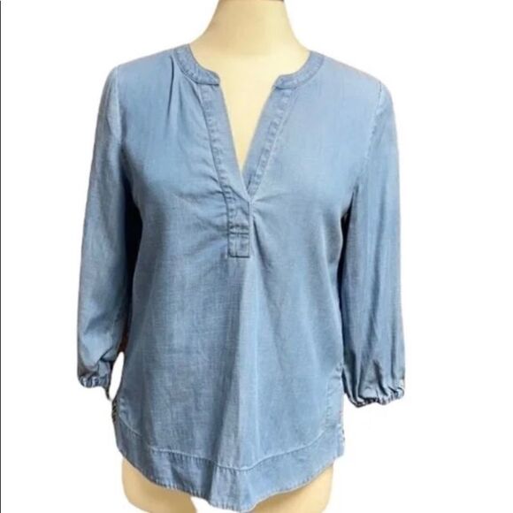 Vineyard Vines Chambray Tie Sleeve Top Size Small - Picture 1 of 7